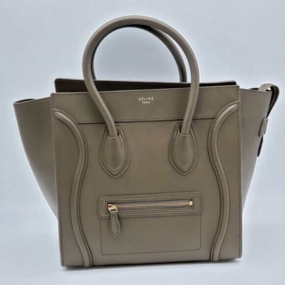 Authentic Celine Nano Luggage Taupe Leather Tote Bag Top Handle Crossbody Luxury - Picture 3 of 16